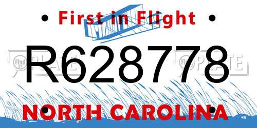 R628778 North Carolina License Plate