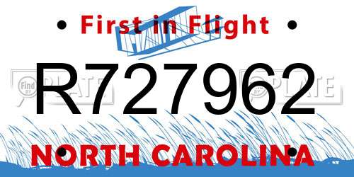 R727962 North Carolina License Plate