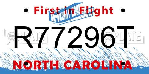 R77296T North Carolina License Plate