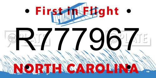 R777967 North Carolina License Plate