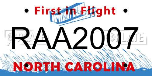 RAA2007 North Carolina License Plate
