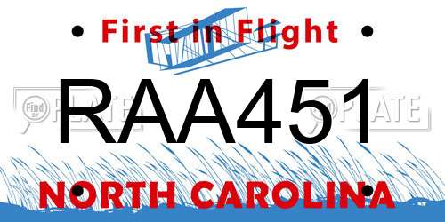 RAA451 North Carolina License Plate