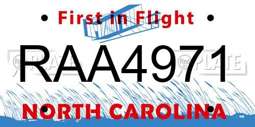 RAA4971 North Carolina License Plate