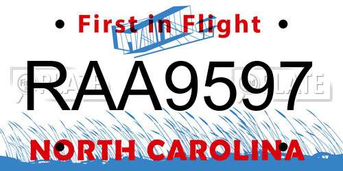 RAA9597 North Carolina License Plate
