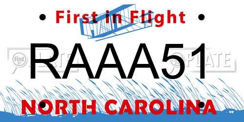 RAAA51 North Carolina License Plate