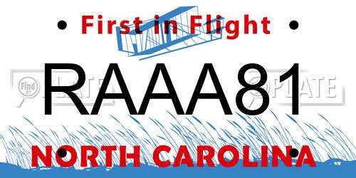 RAAA81 North Carolina License Plate