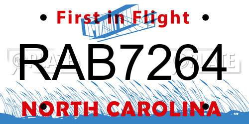 RAB7264 North Carolina License Plate