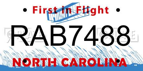 RAB7488 North Carolina License Plate