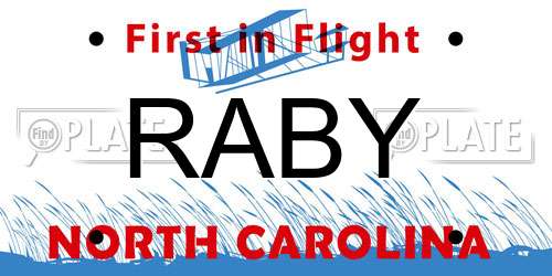 RABY North Carolina License Plate