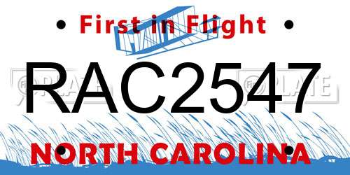 RAC2547 North Carolina License Plate