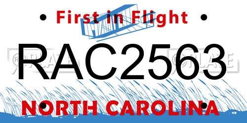 RAC2563 North Carolina License Plate