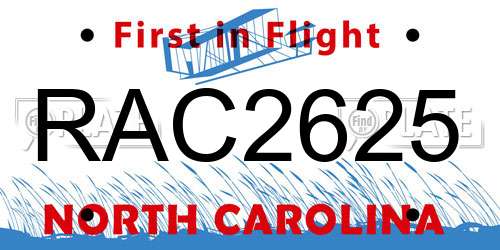 RAC2625 North Carolina License Plate