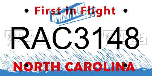 RAC3148 North Carolina License Plate