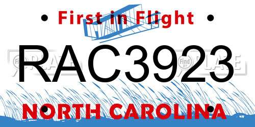RAC3923 North Carolina License Plate