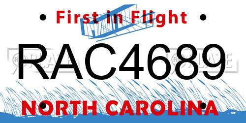 RAC4689 North Carolina License Plate