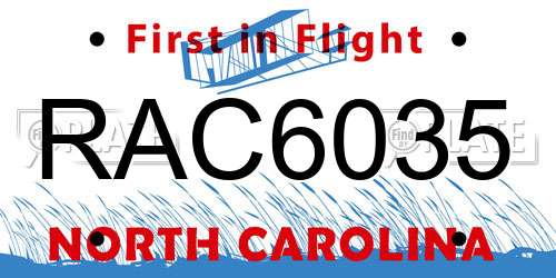 RAC6035 North Carolina License Plate