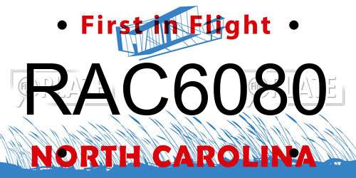 RAC6080 North Carolina License Plate