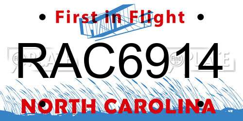 RAC6914 North Carolina License Plate