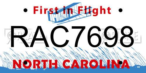 RAC7698 North Carolina License Plate
