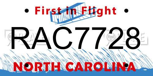 RAC7728 North Carolina License Plate