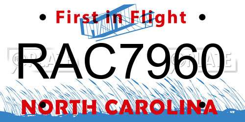 RAC7960 North Carolina License Plate