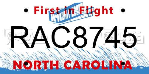 RAC8745 North Carolina License Plate