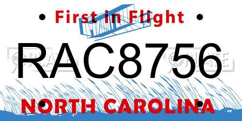 RAC8756 North Carolina License Plate