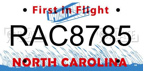 RAC8785 North Carolina License Plate