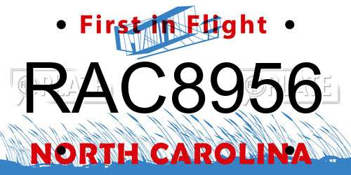 RAC8956 North Carolina License Plate