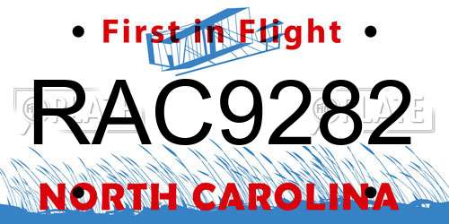 RAC9282 North Carolina License Plate