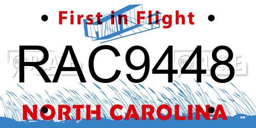RAC9448 North Carolina License Plate