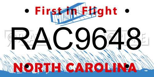 RAC9648 North Carolina License Plate