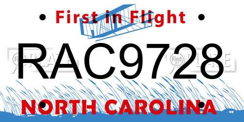 RAC9728 North Carolina License Plate