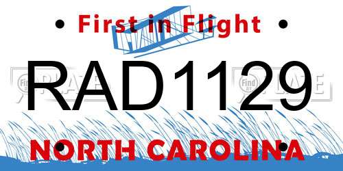 RAD1129 North Carolina License Plate