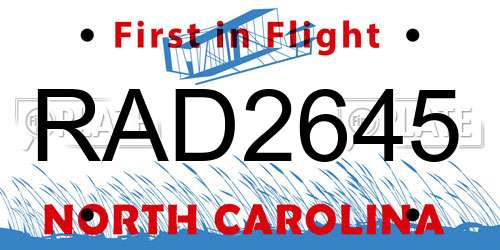 RAD2645 North Carolina License Plate