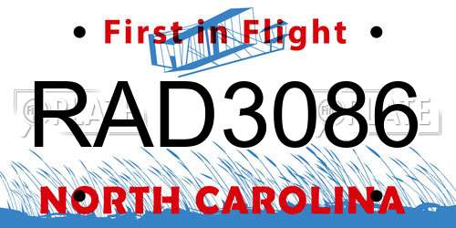 RAD3086 North Carolina License Plate