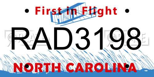 RAD3198 North Carolina License Plate