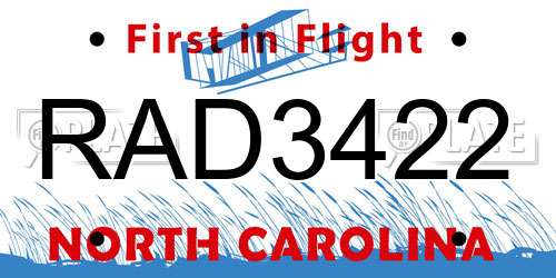 RAD3422 North Carolina License Plate