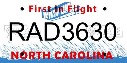 RAD3630 North Carolina License Plate