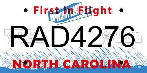 RAD4276 North Carolina License Plate