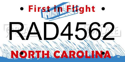 RAD4562 North Carolina License Plate