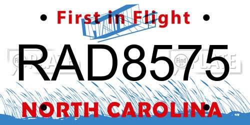 RAD8575 North Carolina License Plate