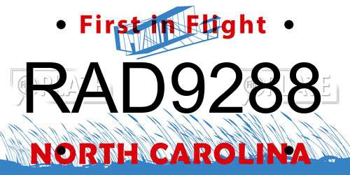 RAD9288 North Carolina License Plate