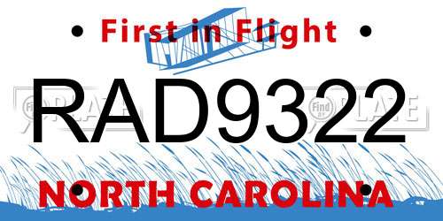 RAD9322 North Carolina License Plate