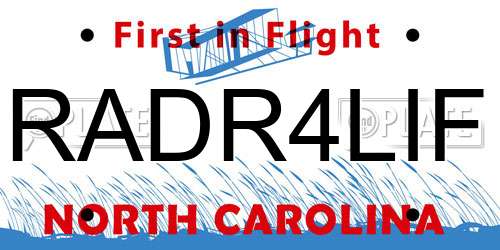 RADR4LIF North Carolina License Plate