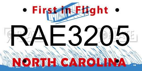 RAE3205 North Carolina License Plate