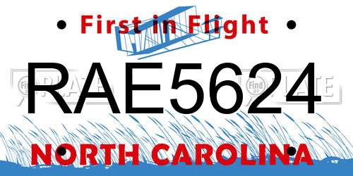 RAE5624 North Carolina License Plate