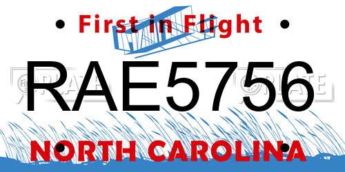 RAE5756 North Carolina License Plate