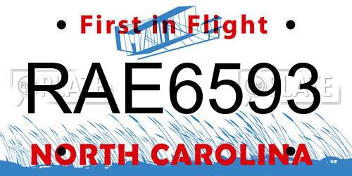 RAE6593 North Carolina License Plate