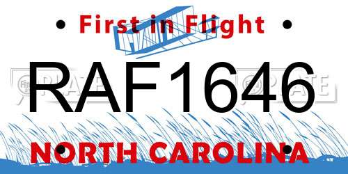 RAF1646 North Carolina License Plate